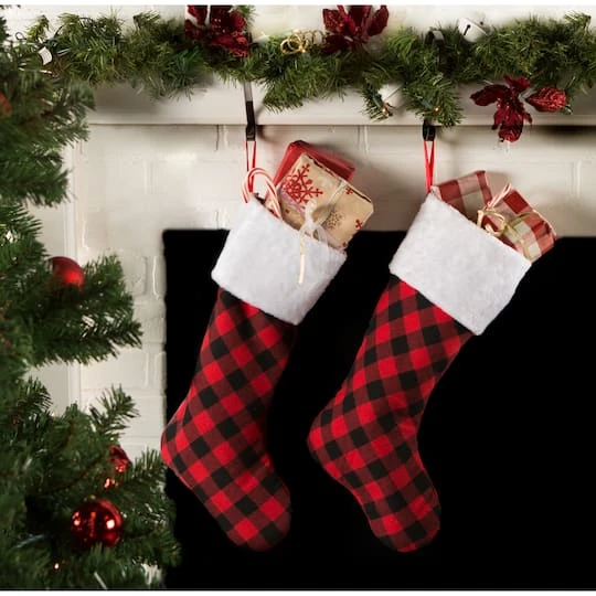 DII® Red & Black Buffalo Check Holiday Stockings Set 5 DII® Red & Black Buffalo Check Holiday Stockings Set - Image 3