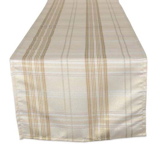 DII® 108" Cream Metallic Plaid Table Runner 3 DII® 108" Cream Metallic Plaid Table Runner