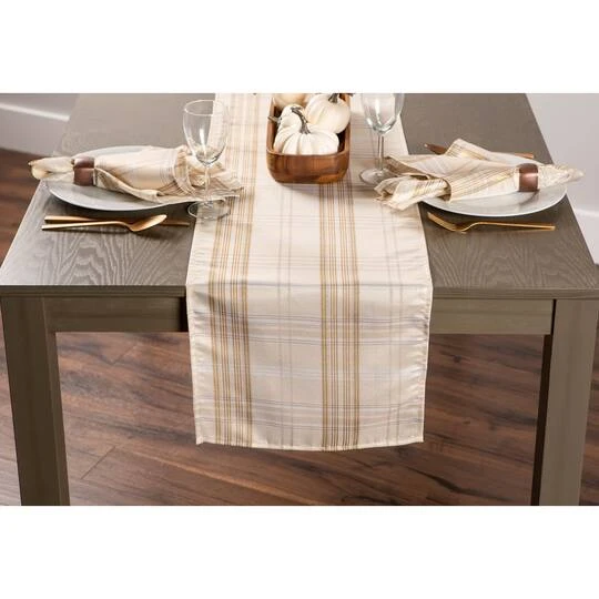 DII® 108" Cream Metallic Plaid Table Runner 8 DII® 108" Cream Metallic Plaid Table Runner - Image 6