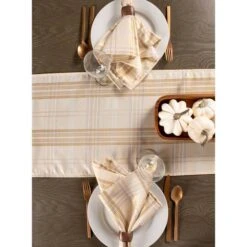 DII® 108" Cream Metallic Plaid Table Runner 15 DII® 108" Cream Metallic Plaid Table Runner -Christmas Designers Store D540094S 6