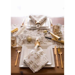 DII® 108" Gold Christmas Collage Table Runner -Christmas Designers Store D540100S 5