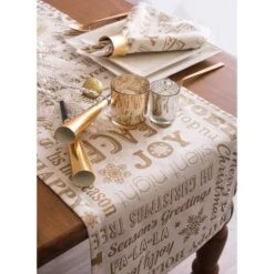 DII® 108" Gold Christmas Collage Table Runner -Christmas Designers Store D540100S 6