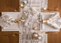 DII® 108" Gold Christmas Collage Table Runner -Christmas Designers Store D540100S 9
