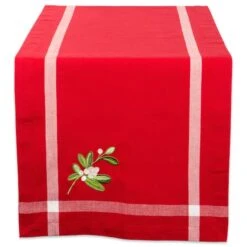 DII® 72" Red Embroidered Mistletoe Corner With Border Table Runner -Christmas Designers Store D540104S 1 1