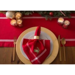 DII® 72" Red Embroidered Mistletoe Corner With Border Table Runner -Christmas Designers Store D540104S 6