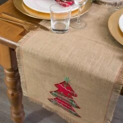 DII® 108" Embroidered Tree Burlap Table Runner -Christmas Designers Store D540105S 5