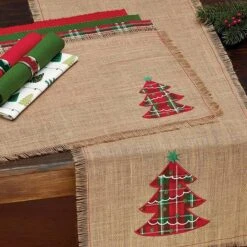 DII® 108" Embroidered Tree Burlap Table Runner -Christmas Designers Store D540105S 6
