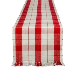 DII® 72" Red Tinsel Plaid Fringed Table Runner -Christmas Designers Store D540107S 1 1