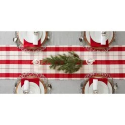 DII® 72" Red Tinsel Plaid Fringed Table Runner -Christmas Designers Store D540107S 10