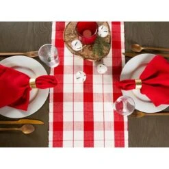 DII® 72" Red Tinsel Plaid Fringed Table Runner -Christmas Designers Store D540107S 5