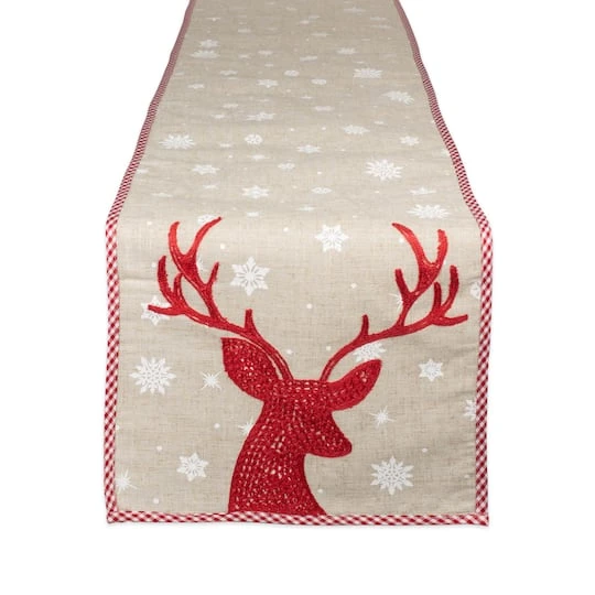 DII® 70" Red Reindeer Embroidered Table Runner 3 DII® 70" Red Reindeer Embroidered Table Runner