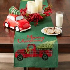 DII® 108" Merry Christmas Truck Embroidered Table Runner -Christmas Designers Store D540112S 4