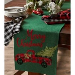 DII® 108" Merry Christmas Truck Embroidered Table Runner -Christmas Designers Store D540112S 5