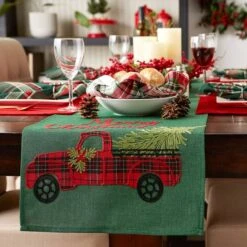 DII® 108" Merry Christmas Truck Embroidered Table Runner -Christmas Designers Store D540112S 6