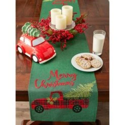 DII® 108" Merry Christmas Truck Embroidered Table Runner -Christmas Designers Store D540112S 7