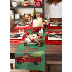 DII® 108" Merry Christmas Truck Embroidered Table Runner -Christmas Designers Store D540112S 8