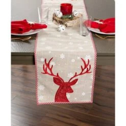DII® 108" Red Reindeer Embroidered Table Runner 20 DII® 108" Red Reindeer Embroidered Table Runner -Christmas Designers Store D540115S 7