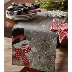 DII® 70" Grey Snowman Embroidered Table Runner -Christmas Designers Store D540118S 5