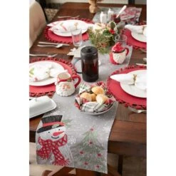 DII® 70" Grey Snowman Embroidered Table Runner -Christmas Designers Store D540118S 6