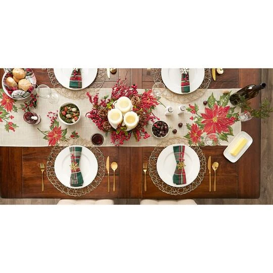 DII® 70" Cream Poinsettia Holly Embroidered Table Runner 10 DII® 70" Cream Poinsettia Holly Embroidered Table Runner - Image 8