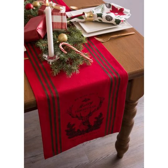 DII® 72" Red Stag Christmas Print Table Runner 6 DII® 72" Red Stag Christmas Print Table Runner - Image 4
