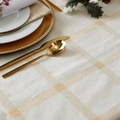 DII® 120" Gold Lurex Plaid Tablecloth -Christmas Designers Store D540150S 10