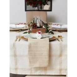 DII® 120" Gold Lurex Plaid Tablecloth -Christmas Designers Store D540150S 5