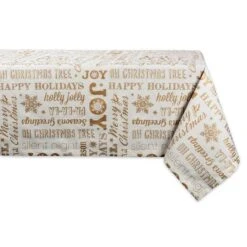DII® 84" Gold Christmas Collage Tablecloth -Christmas Designers Store D540160S 1 1