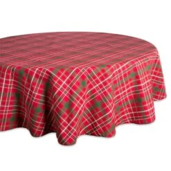 DII® 70" Round Tartan Holly Plaid Tablecloth