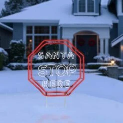 44'' Santa Stop Here LED Light Strip Sign 11 44'' Santa Stop Here LED Light Strip Sign -Christmas Designers Store D619771S 12
