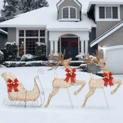 Champagne Reindeer And Sleigh With Clear Lights Decoration -Christmas Designers Store D619779S 12