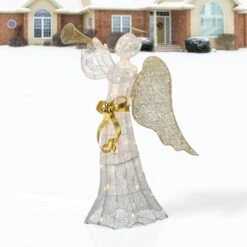 51" Pre-Lit LED Gold & White Trumpeting Angel 11 51" Pre-Lit LED Gold & White Trumpeting Angel -Christmas Designers Store D619795S 12