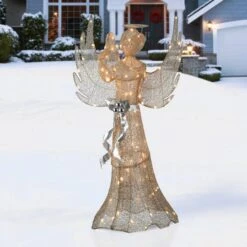 53" Pre-Lit LED Champagne Gold Praying Angel 12 53" Pre-Lit LED Champagne Gold Praying Angel -Christmas Designers Store D619797S 12