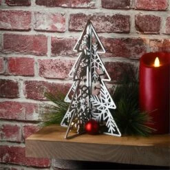 10" & 7" Silver Wood Christmas Trees Table Décor -Christmas Designers Store D619825S 12