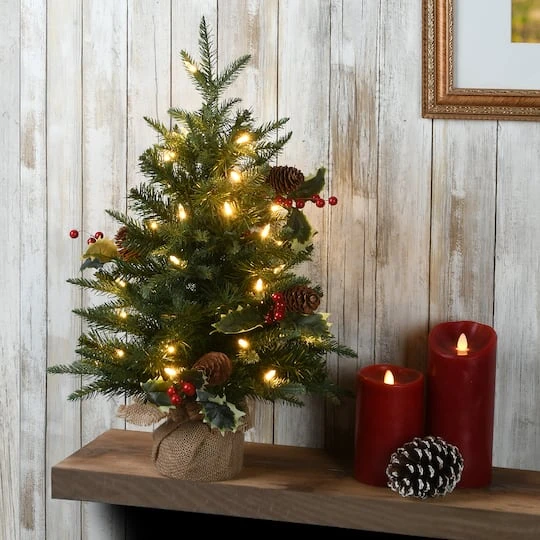 2ft. Pre-Lit Happy Hill Pine Artificial Christmas Tree, Warm White LED Lights 5 2ft. Pre-Lit Happy Hill Pine Artificial Christmas Tree, Warm White LED Lights - Image 3