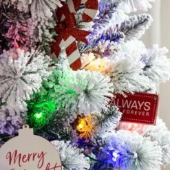 9ft. Pre-Lit Flocked Pine Pencil Artificial Christmas Tree, Multicolor LED Lights -Christmas Designers Store D652268S 4