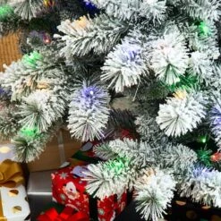 9ft. Pre-Lit Flocked Pine Pencil Artificial Christmas Tree, Multicolor LED Lights -Christmas Designers Store D652268S 5