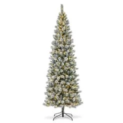 9ft. Pre-Lit Flocked Pine Pencil Artificial Christmas Tree, Multicolor LED Lights -Christmas Designers Store D652268S 6