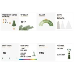 9ft. Pre-Lit Flocked Pine Pencil Artificial Christmas Tree, Multicolor LED Lights -Christmas Designers Store D652268S 8