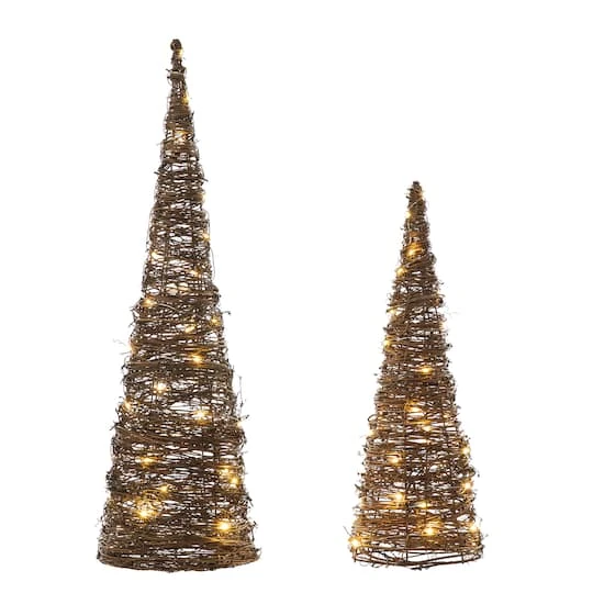 Glitzhome® Pre-Lit Rattan Christmas Table Tree Décor Set 4 Glitzhome® Pre-Lit Rattan Christmas Table Tree Décor Set - Image 2