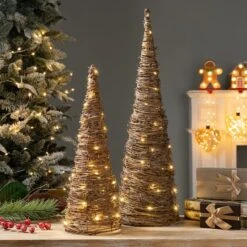 Glitzhome® Pre-Lit Rattan Christmas Table Tree Décor Set 12 Glitzhome® Pre-Lit Rattan Christmas Table Tree Décor Set -Christmas Designers Store D652291S 2