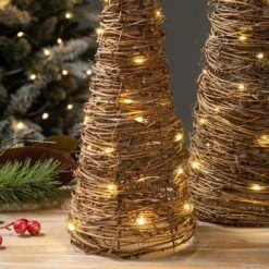 Glitzhome® Pre-Lit Rattan Christmas Table Tree Décor Set 13 Glitzhome® Pre-Lit Rattan Christmas Table Tree Décor Set -Christmas Designers Store D652291S 3