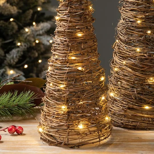 Glitzhome® Pre-Lit Rattan Christmas Table Tree Décor Set 6 Glitzhome® Pre-Lit Rattan Christmas Table Tree Décor Set - Image 4