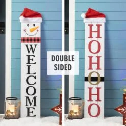 Glitzhome® 42.5'' Reversible Double-Sided Wooden Porch Sign -Christmas Designers Store D652320S 2
