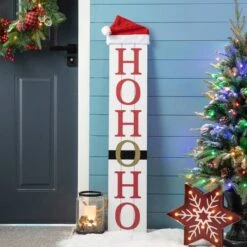 Glitzhome® 42.5'' Reversible Double-Sided Wooden Porch Sign -Christmas Designers Store D652320S 5