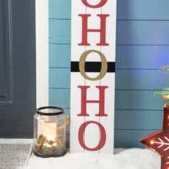 Glitzhome® 42.5'' Reversible Double-Sided Wooden Porch Sign -Christmas Designers Store D652320S 6