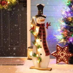 Glitzhome® 36'' Lighted Wooden Snowman Porch Décor -Christmas Designers Store D652321S 2