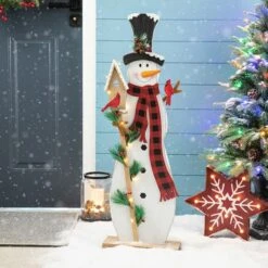 Glitzhome® 36'' Lighted Wooden Snowman Porch Décor -Christmas Designers Store D652321S 3