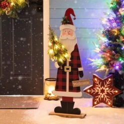 Glitzhome® 36'' Lighted Wooden Santa Porch Décor 13 Glitzhome® 36'' Lighted Wooden Santa Porch Décor -Christmas Designers Store D652322S 2