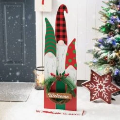 Glitzhome® 34.75'' Wooden Gnome Family Porch Décor 15 Glitzhome® 34.75'' Wooden Gnome Family Porch Décor -Christmas Designers Store D652323S 4